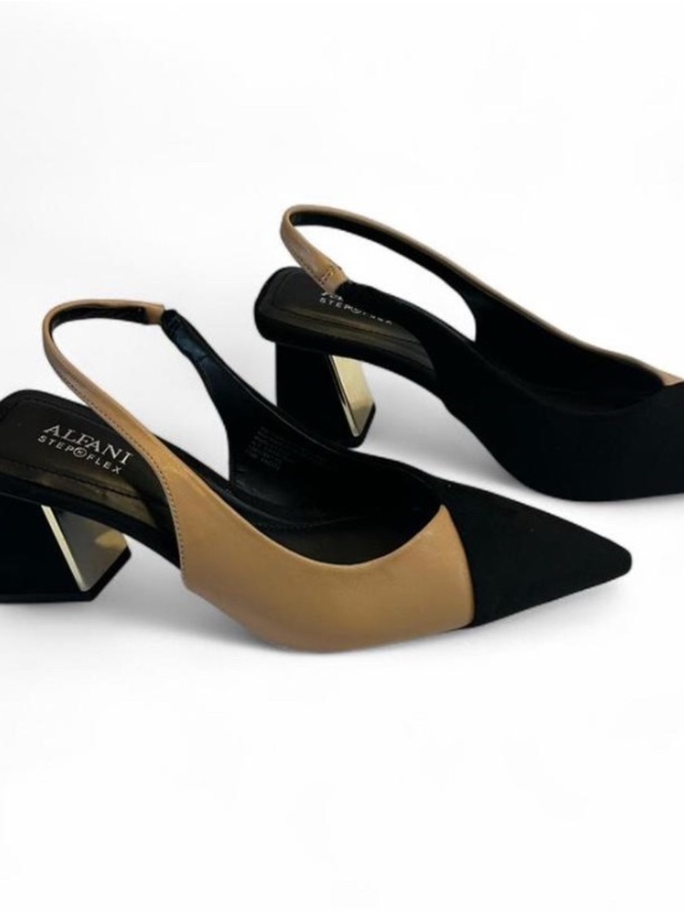 Alfani Black and Tan Two-Tone Pointed Slingback Pumps - Picture 2 of 7
